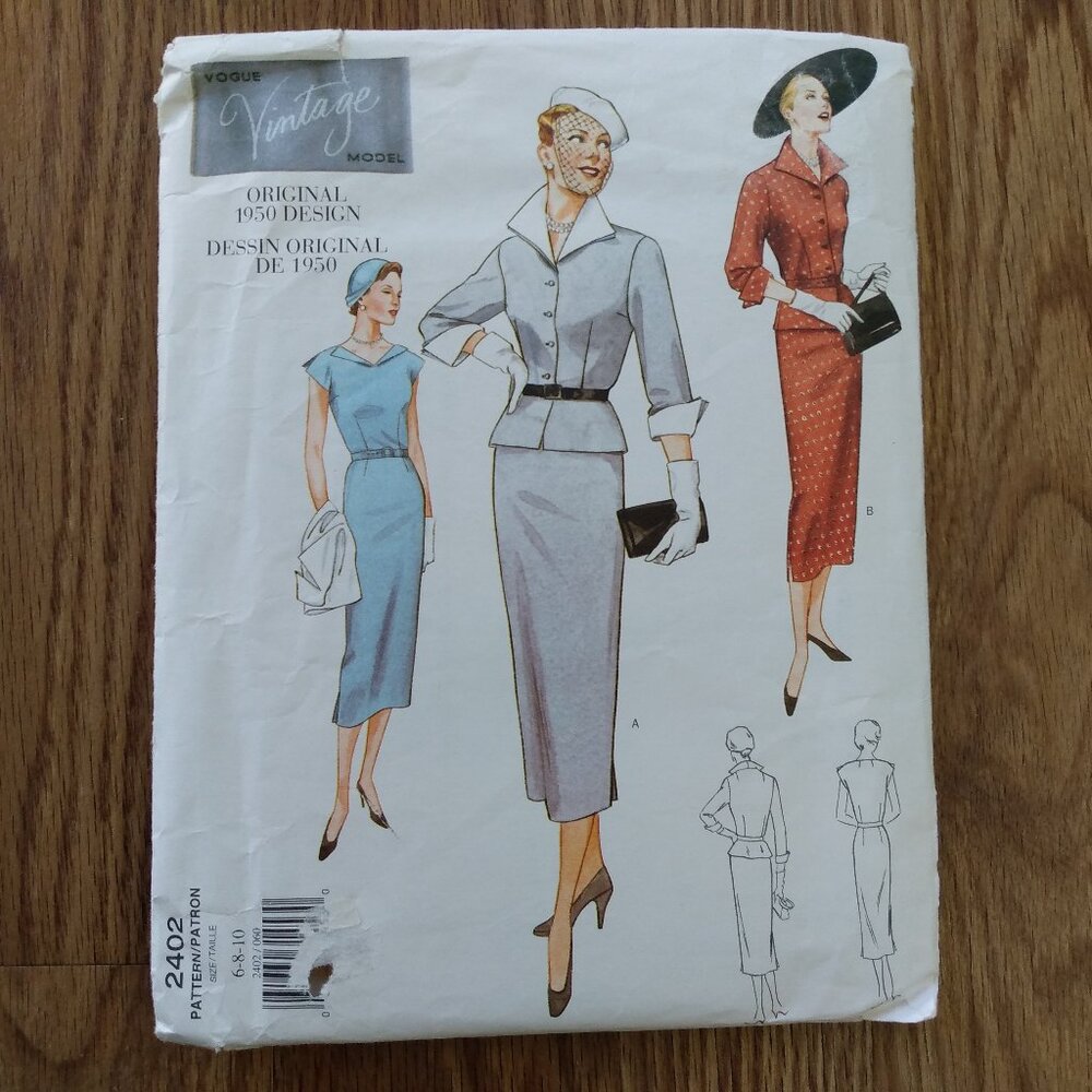 Vogue 2402 Sewing Pattern Dress & Jacket FRENCH ENGLISH UNCUT Size 6 8 10